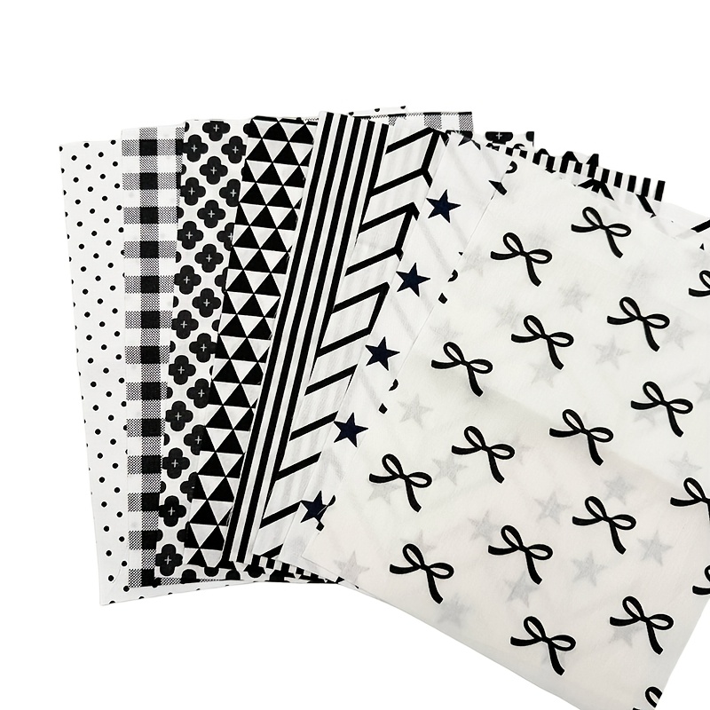 Image of Black And White Print Series Pure Cotton Fabric Diy Doll Sewing Material Fabric Set Of 8 Colors