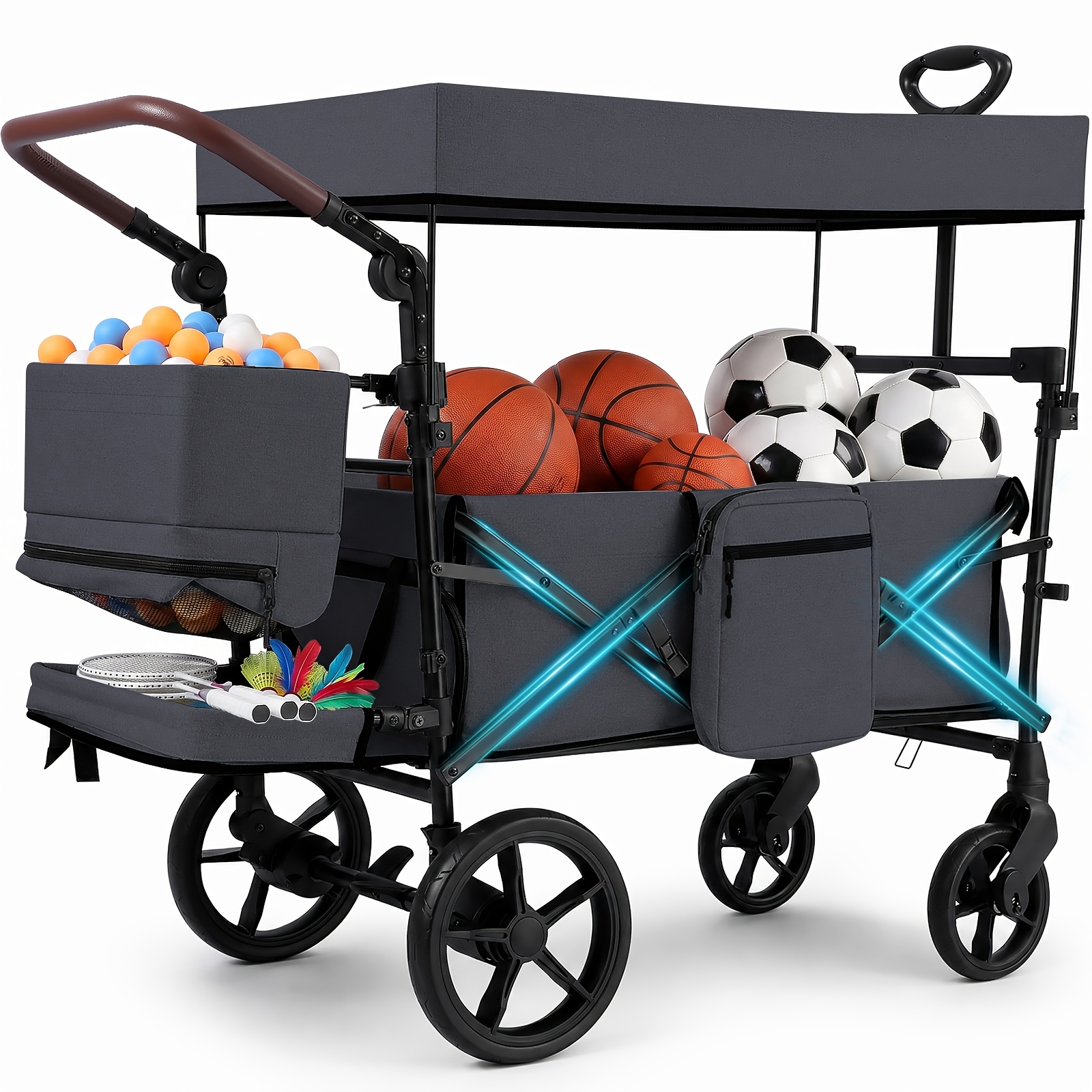 Image of 100kg 110l Foldable Wagon With Canopy, Equipped With Xxl Wheels (24/20cm), Suspension & Ball Bearings, Handle, Oxford Nylon Fabric, Suitable For , Shopping Sport And Gardening