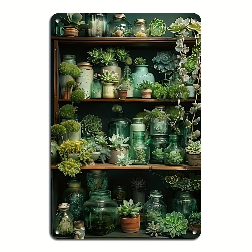 

1pc Plaque en étain réutilisable en aluminium - Plaque murale vintage avec plantes et plantes grasses pour la décoration de et du bar, affiche en métal aux intempéries pour adultes 14+