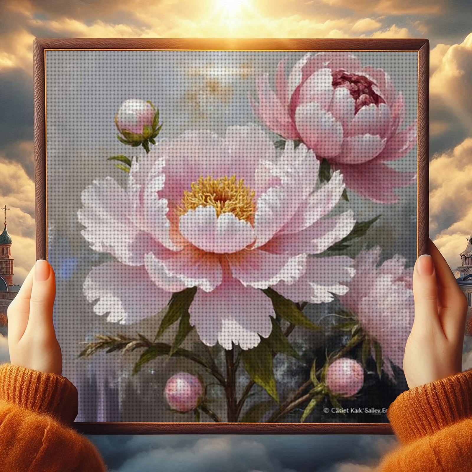 Cross Stitch Kit "Pink Peony Blossoms" Pattern