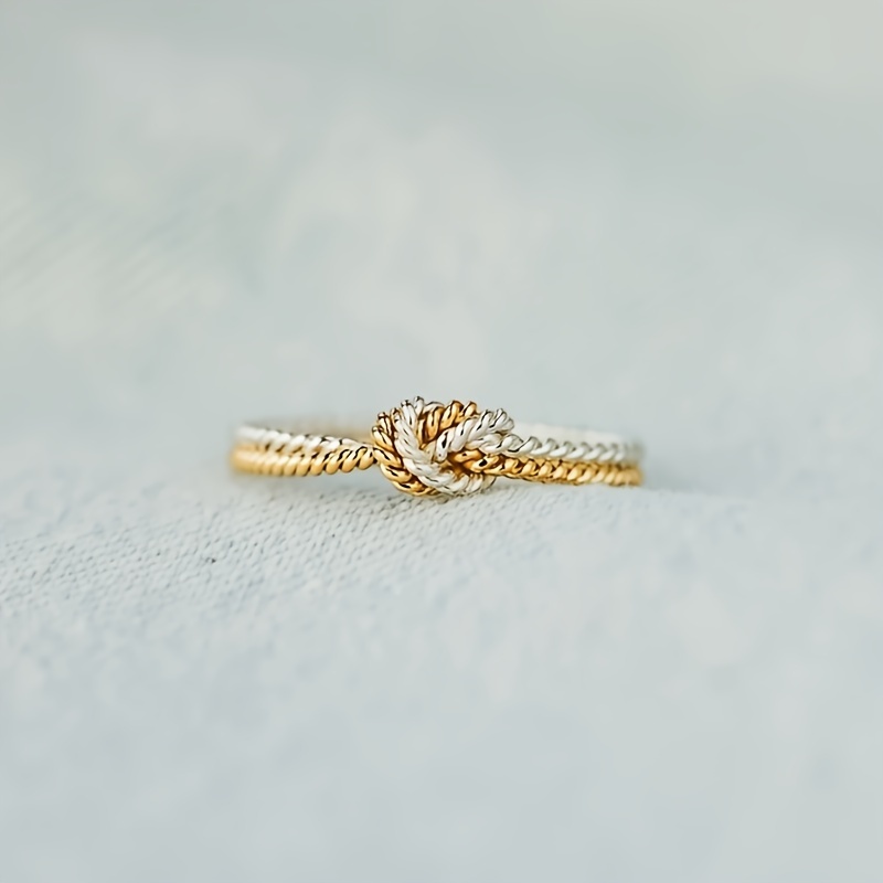 [Rope Knot Ring] Simple and stylish rope knot design two-tone ring for women, engagement party wedding gift, anniversary or Mother's Day present for your loved one