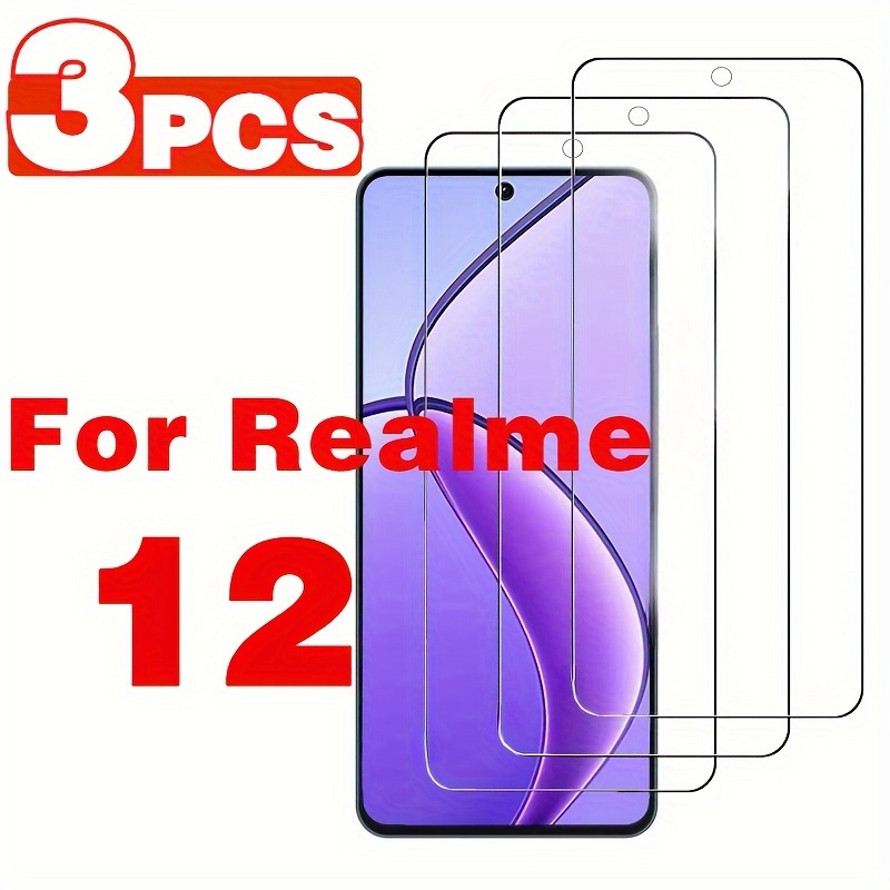 TEMU 3-pack Glossy Tempered Glass Screen Protector For Realme 12, 5g High-definition Protective Film Covers