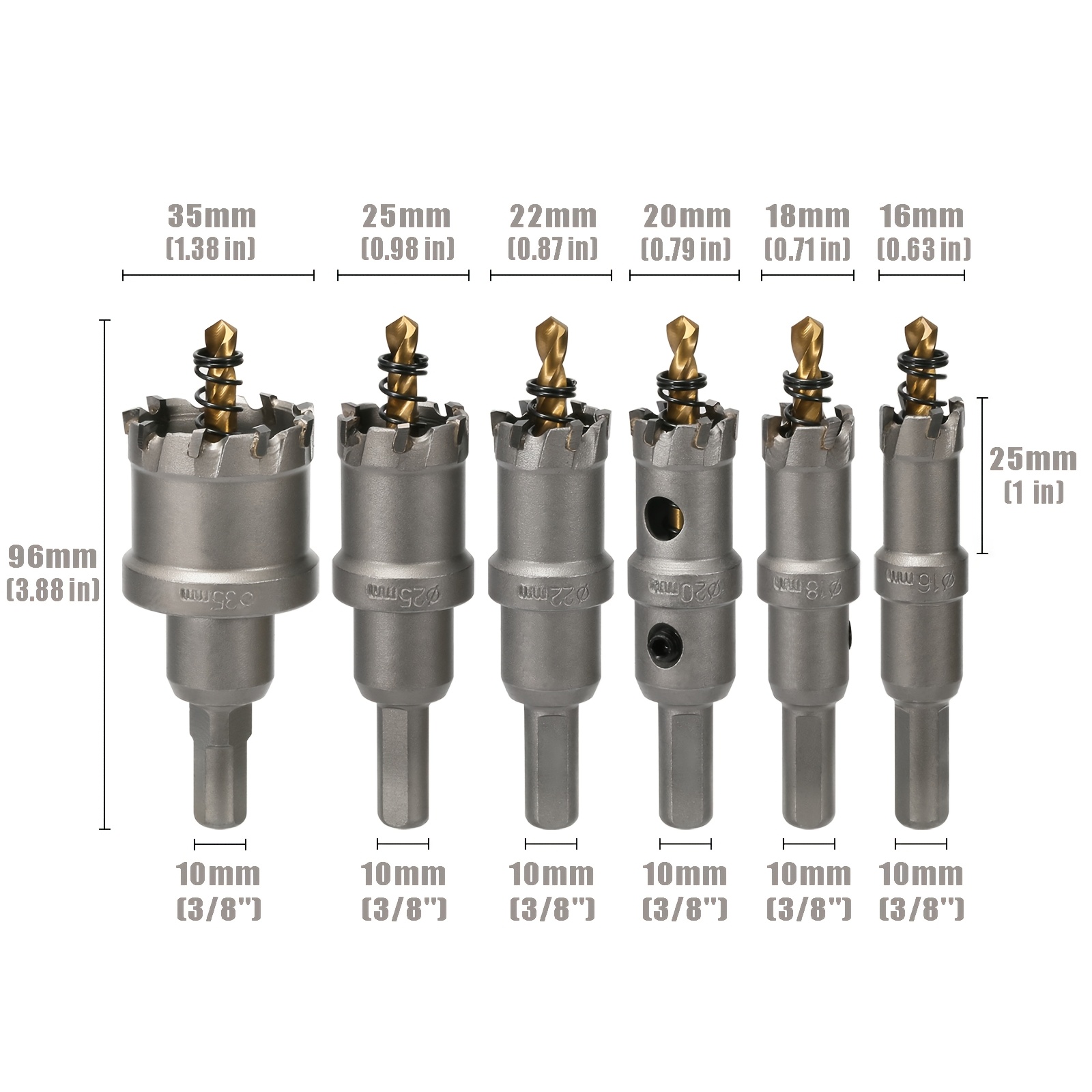 Set Of 16- Hard Alloy Bits, 6pcs Tct Drill Bit Set, Suitable For Stainless Steel, Cast Iron, Aluminum, And Copper