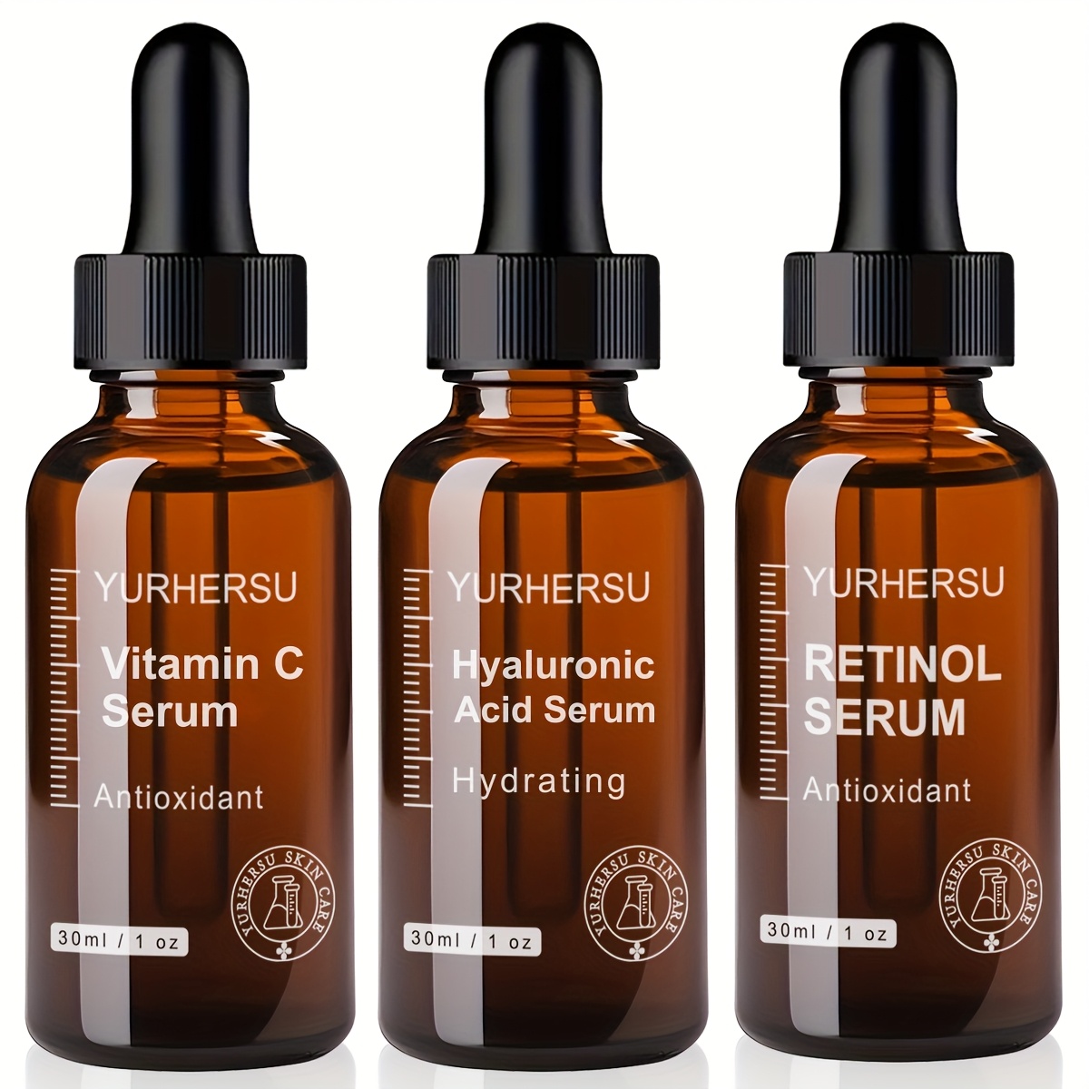 Image of 3pcs Serum Set, Vitamin C And E Serum Plus Hyaluronic Acid Serum Plus Retinol Serum, 1 Serum, Face For Day And Night