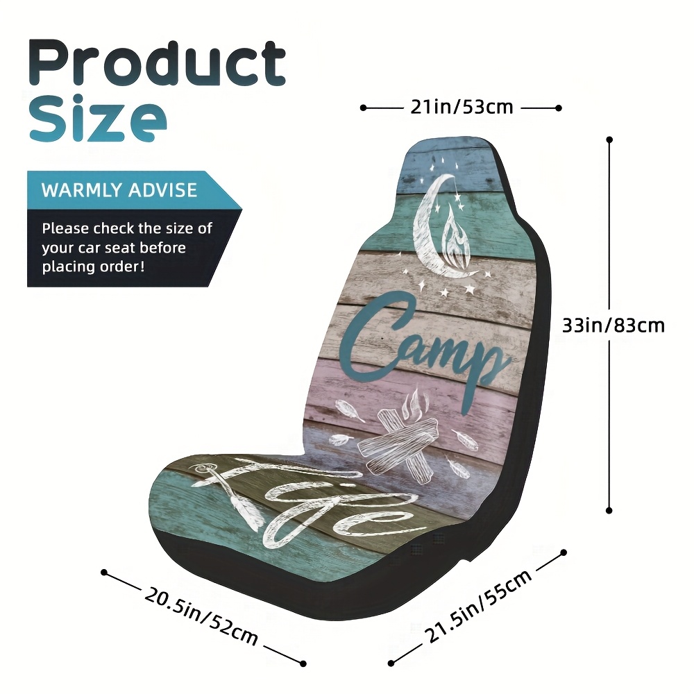 TEMU 2 piezas, Fundas para Asientos de Coche con Estampado de Madera de Camping, Duraderas y Fáciles de Instalar, Ajuste para Asientos Delanteros,