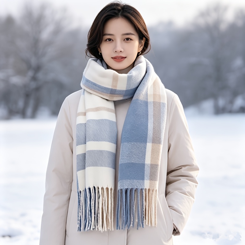 TEMU Sciarpa da donna inverno, , fresca, elegante, a quadri con nappe, , , versatile, scaldacollo caldo
