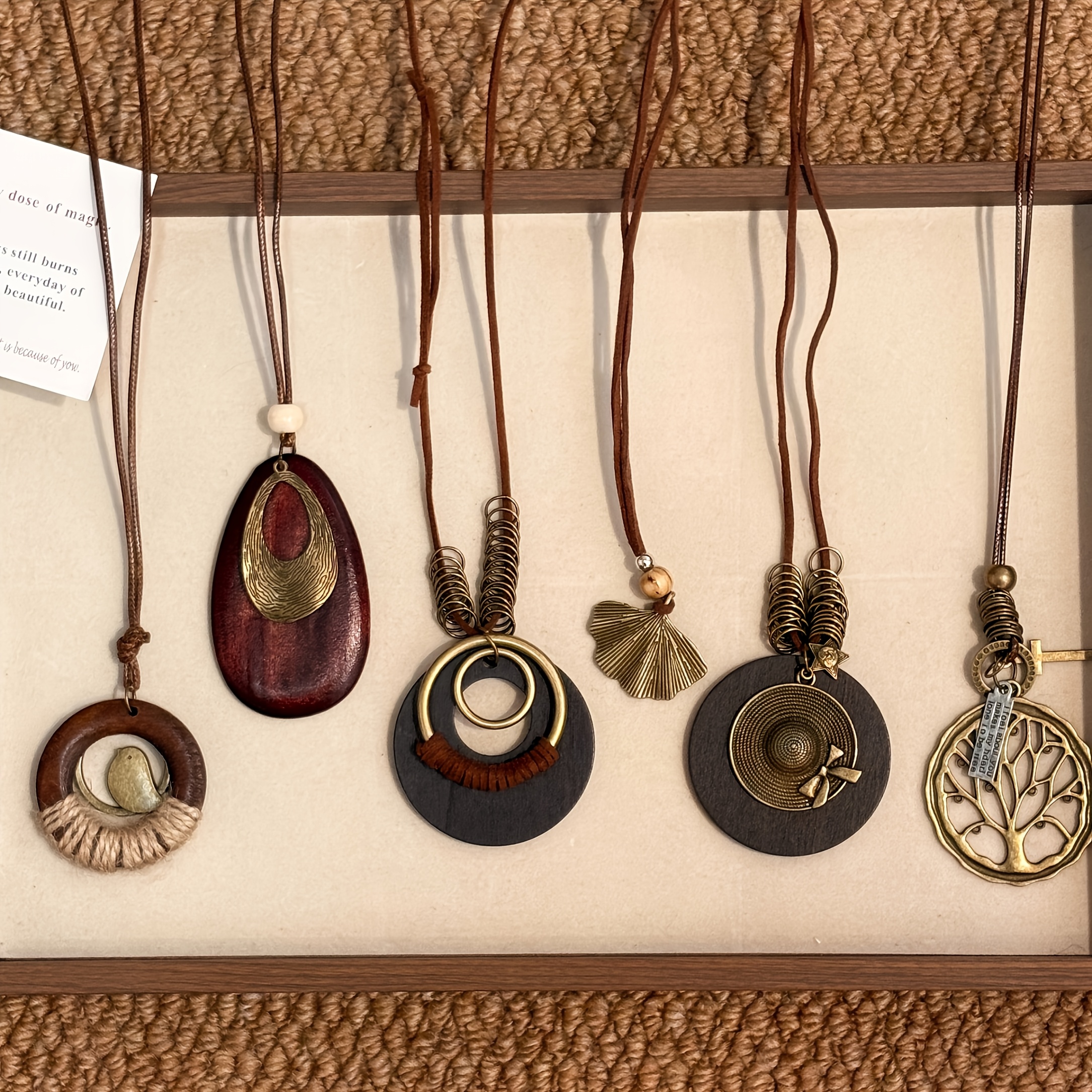 TEMU 6pcs Bohemian Retro Oval Pendant Necklace Set, Fashionable All-match Neck Chain, Light Luxury High-end Sweater Chain, Suitable For Daily,