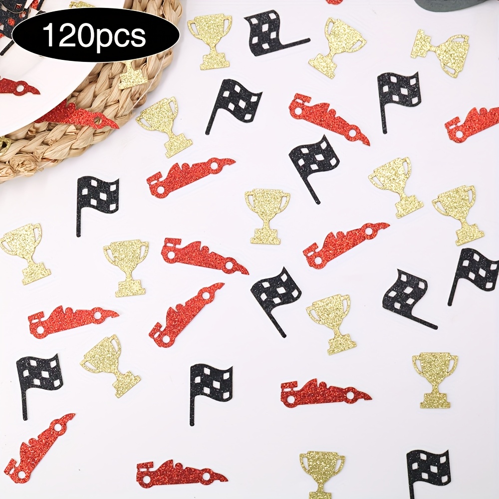 Image of 120pcs Racing Flag Trophy Confetti, Racing Theme Birthday Kids Shower Party Table Decoration Confetti