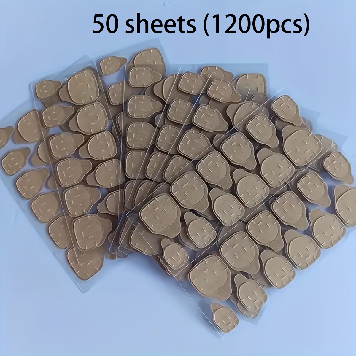 Image of 25 Sheets Of 600, 50 Sheets Of 1200 Waterproof Double-sided Nail Stickers - Odorless, Strong , Breathable And Matte, Suitable For Press-on Nails, Almond Shape, Transparent, Medium Length Nails
