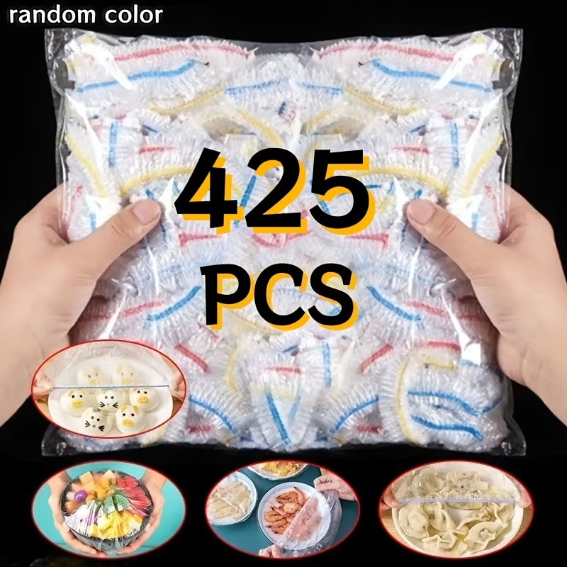 Image of 425pcs Reusable Elastic Colorful Food Covers - Stretchable Clear Plastic Bowl Lids For Refrigerator, Kitchen Food Storage, Fits Bowls, Fruits & Pastries - Random Colors, Holiday Supplies