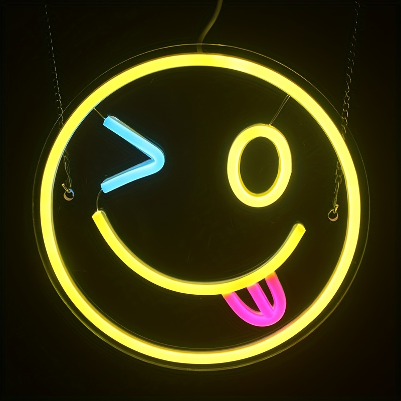 E-shop Neon Schild mit lächelndem Gesicht, bezauberndes LED-Neonlicht, ausdrucksstarkes Neon Schild, künstlerisches Neonlicht, USB-Neon Ornament mit