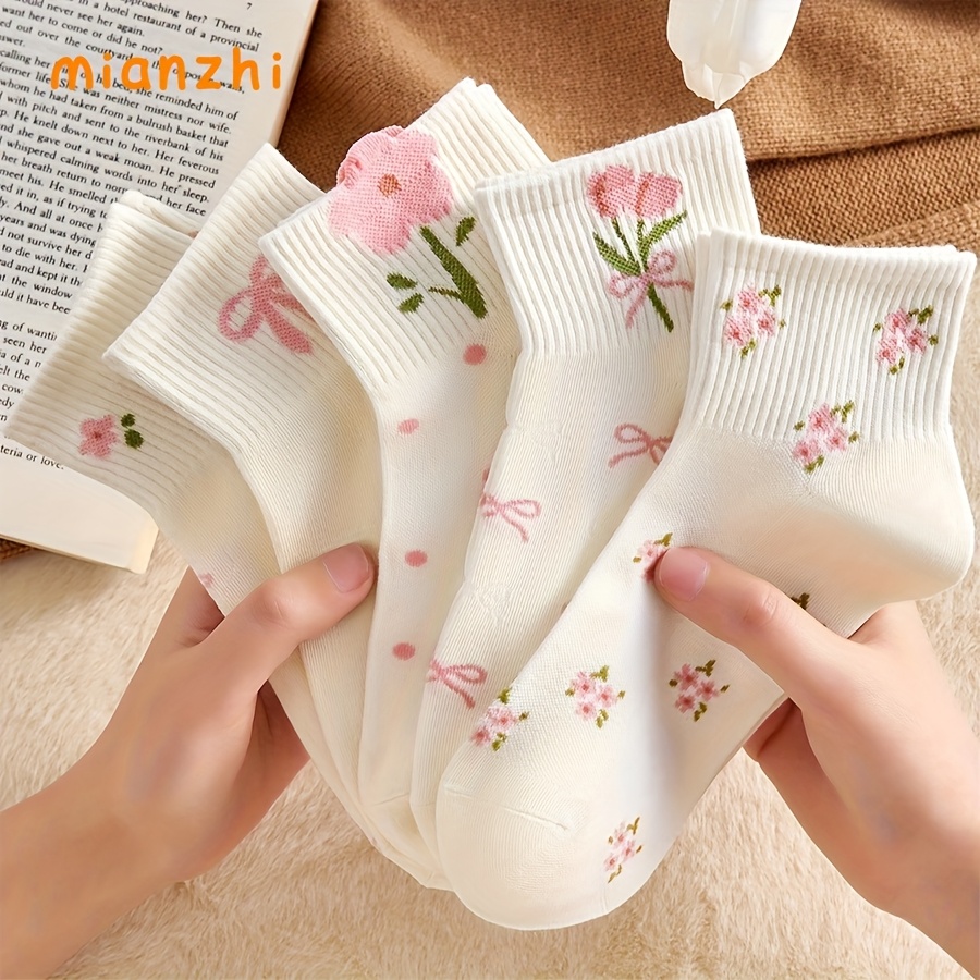 E-shop 5 Paar MIANZHI Socken Cartoon Niedliches Blumenmuster Jungen Mädchen Baby Japanische Vielseitige Mid-Calf Socken, Geeignet für den Alle