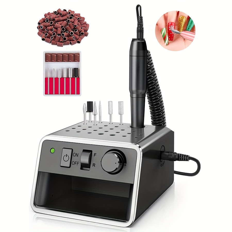 E-shop 2-in-1 Nagelfeile, 20.000 U/min Elektrische Nagelpflegegerät mit Werkzeughalter und austauschbarem Schleifband – USB-betrieben für Zuhause und