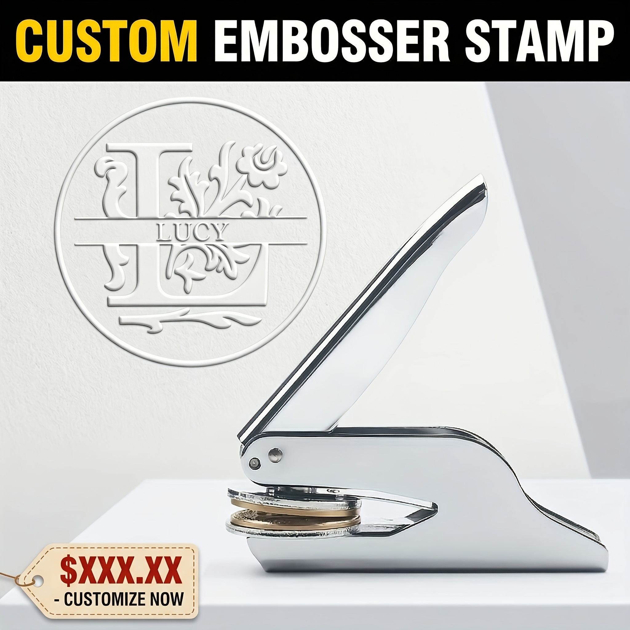 1pc Customizable Name/logo/text/initial - For Wedding Seals, Office, Library - For , Certificates, Documents Personalized Library Book Embossing Seal, Christmas Halloween Gift