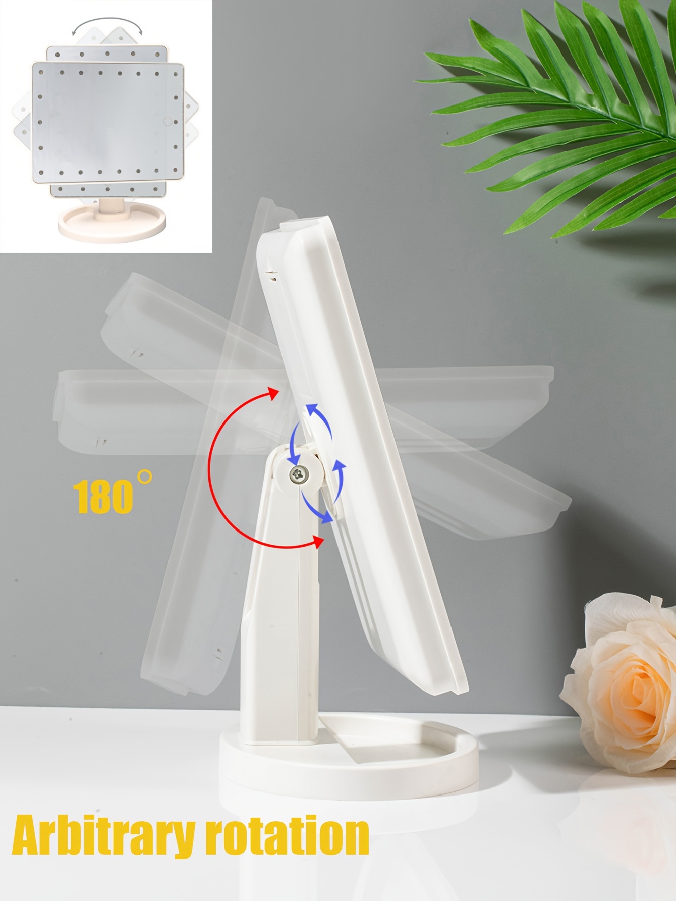 1pc 16LED Makeup Mirror with Light, Desktop Mirror Surface Rotatable Makeup Mirror Light 3-Speed Touch Screen Vanity Mirror, Brightness Adjustable Cosmetic Light Up Mirror, Portable Dormitory Bedroom Desktop Vanity Mirror with Light
