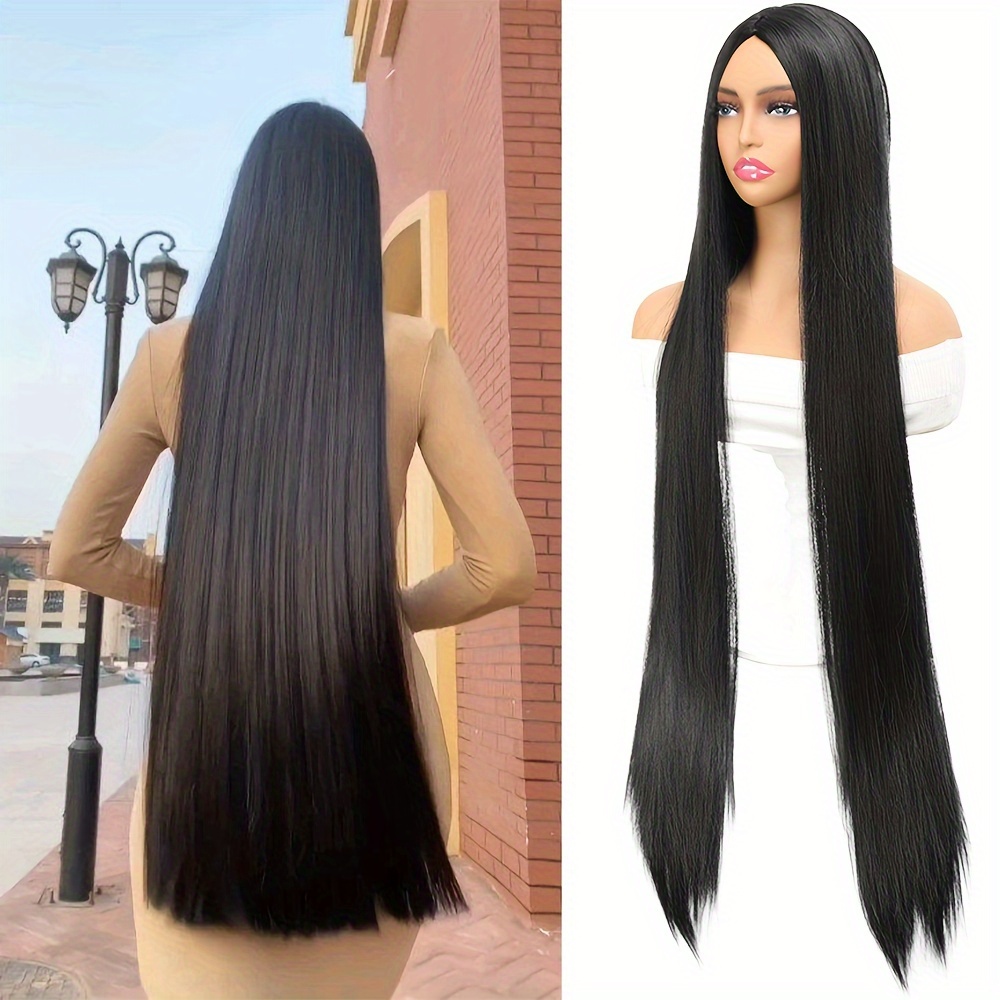 

Elegant 40-inch Long Straight Wig For Women - Heat Resistant Synthetic Hair, Perfect For Halloween & Cosplay
