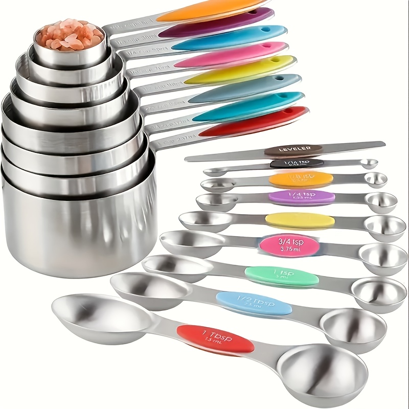 

8/9/17pcs Stainless Steel Measuring Cups And Spoons Set, Magnetic Gap, For Dry & Liquid, Food-safe Kitchen