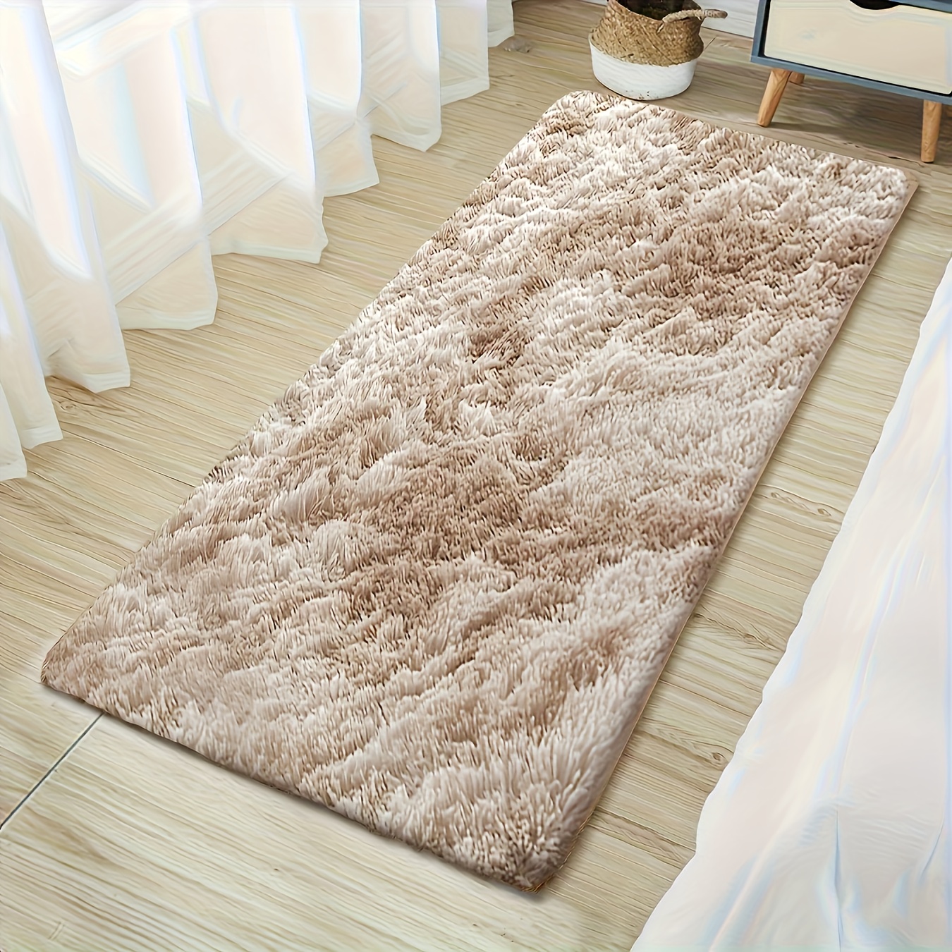 TEMU A Soft Plush Runner Rug - Polyester Non-slip, Fluffy Rectangular Floor Mat, Suitable For Bedroom And Living Room Decor - Solid Color, Luxurious,