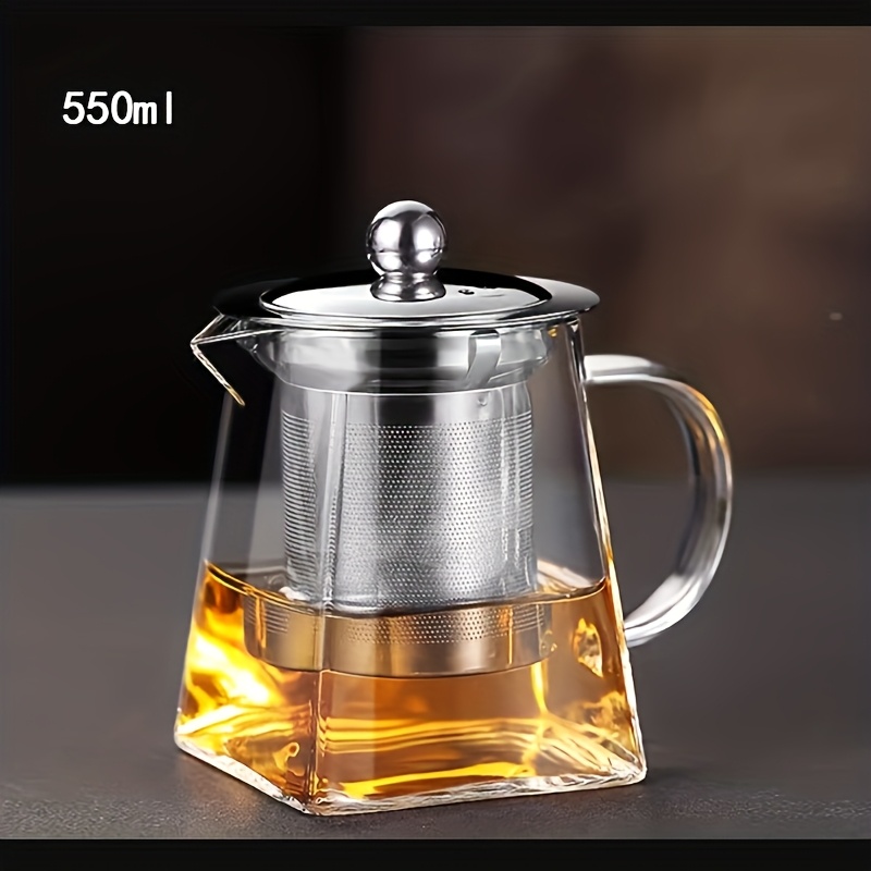 1pc Thick High-temperature Resistant Glass Teapot With Stainless Steel Filter, Large Capacity For Herbal Tea, Black Tea, And Flower Tea - Ideal For Home Use, No Electricity Required