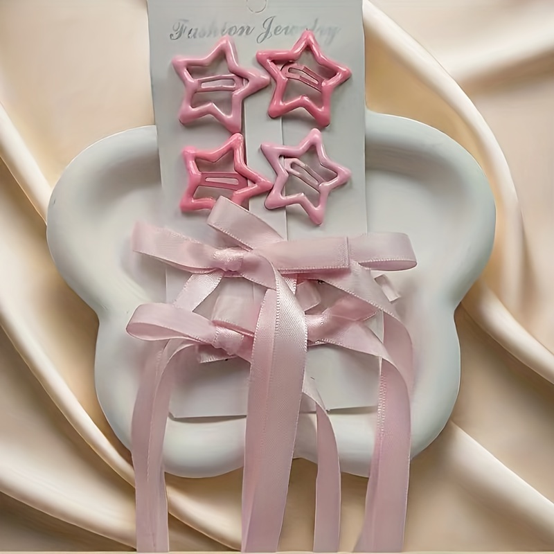 Haarspangen Mit Quasten & Schleifen – 4 Stück, Rosa & Hellblau, 23 Cm Schwanzlänge, Metallclip, Für Damen & Mädchen