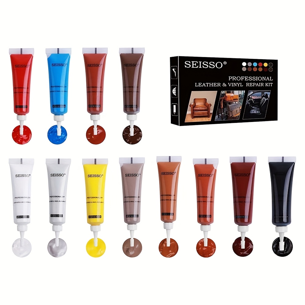 TEMU 12 Colors Leather Repair Kit For Furniture, Vinyl Repair For Car Interior Seats Couch Sofa, Leather Filler Repair Scratches Color Fade Leather