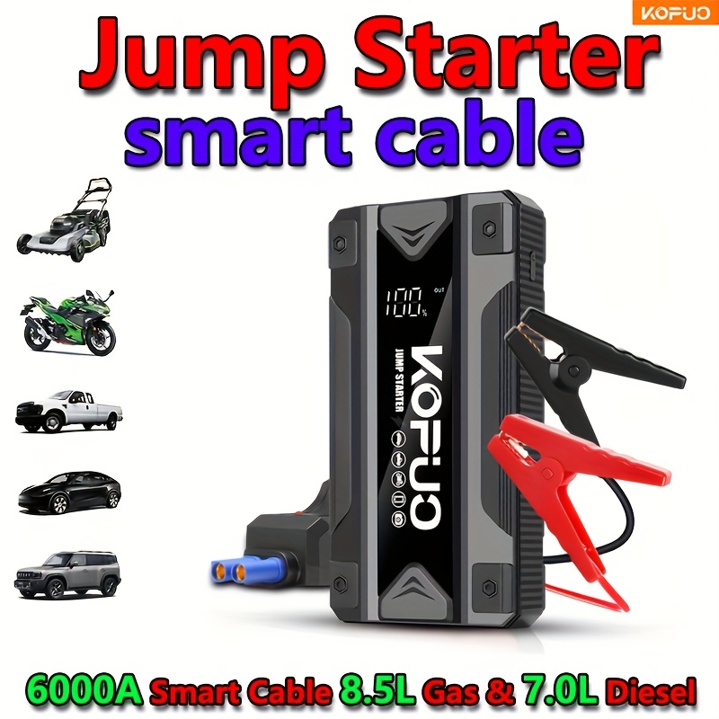 TEMU Kopuo 6000a Car Battery Jump Starter(8.5l Gas/7.0l )portable Car Jump Pack/box, 12v Car Battery Jumper Starter With Safety Jumper Cables, Fast