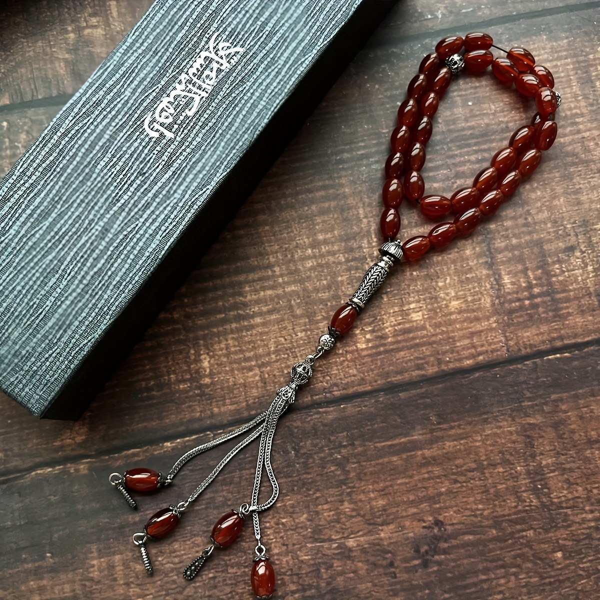 

Handcrafted Red Agate Tasbih Rosary - 33 Natural Beads, Vintage Ethnic Style, Protection Jewelry For Women, Perfect Ramadan Gift With Elegant Box
