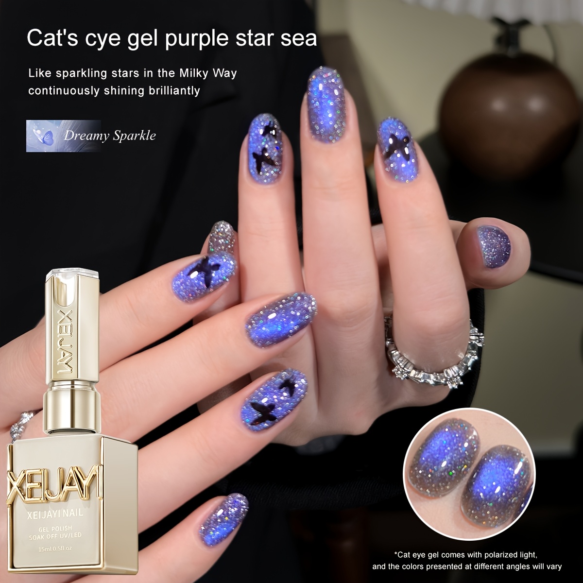 Image of 15ml Xeijayi Holographic Cat Eye Magnetic Gel Polish - /led Suitable For Diy Nail Art, /korean Style Reflective Magnetic Suitable For Women' & - Manicure, /led Compatible Gel For Nails