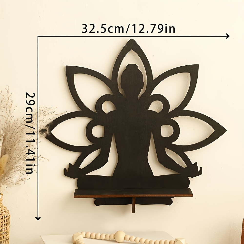 bohemian wooden lotus wall shelf minimalist room decor details 0