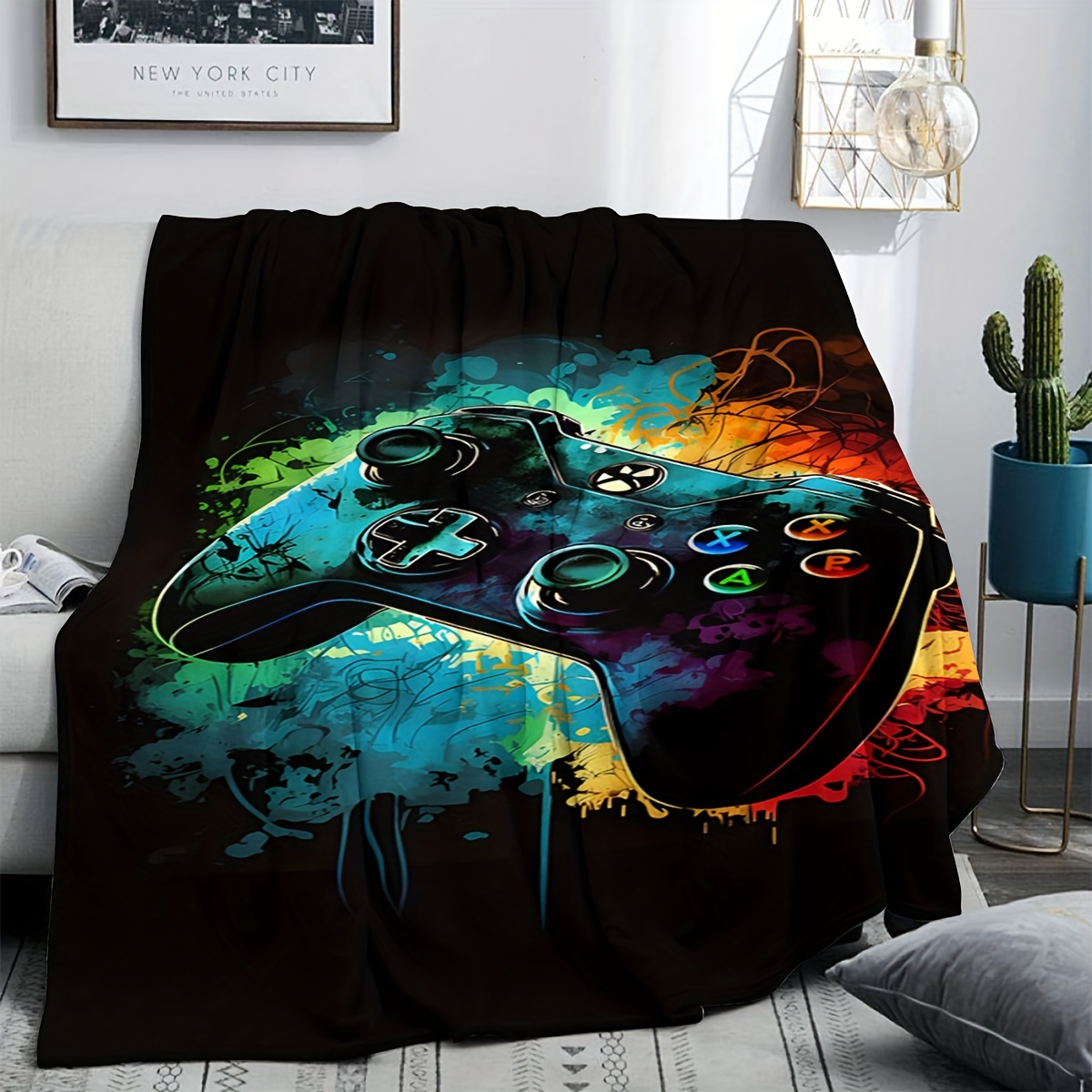 

2024 And Active Controller Pattern Plush Cover Blanket For Nap, Office, Sofa, Air Conditioner, Travel, Comfortable And Warm, Suitable For Office, Living Room, Bedroom, Etc., Of Use , In All