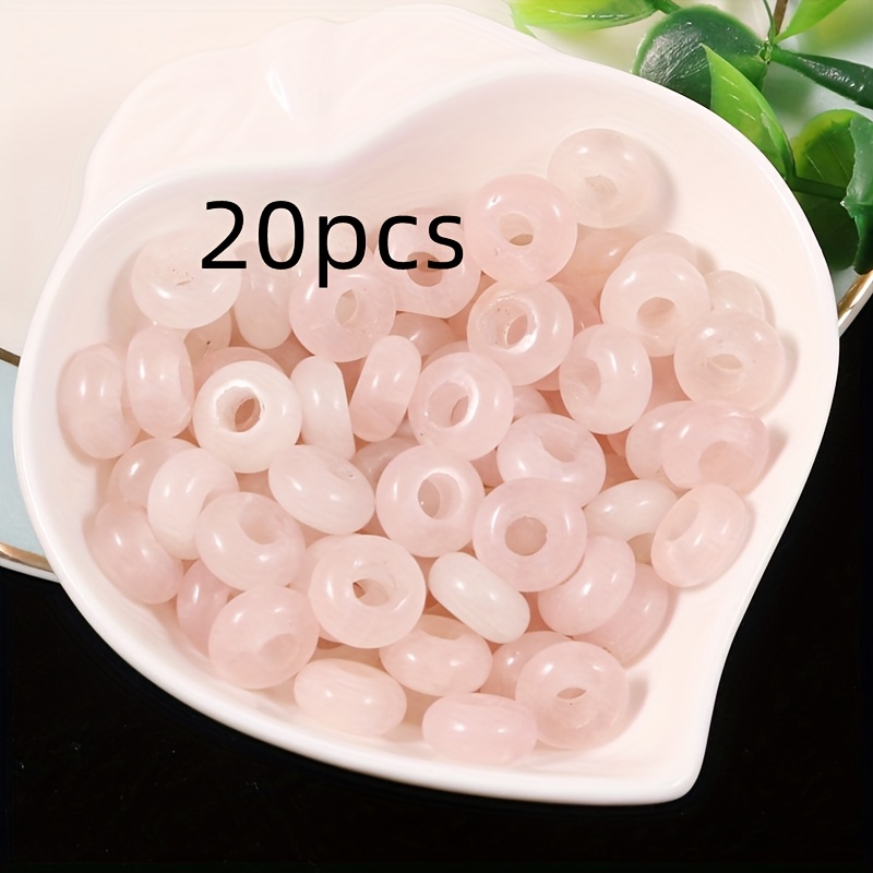 TEMU 2D Plat - 20pcs Perles Plates Grand Trou Abaque Perles de Quartz Rose Naturel Aventurine Verte Perles Rondes Breloques Fabrication de Bijoux