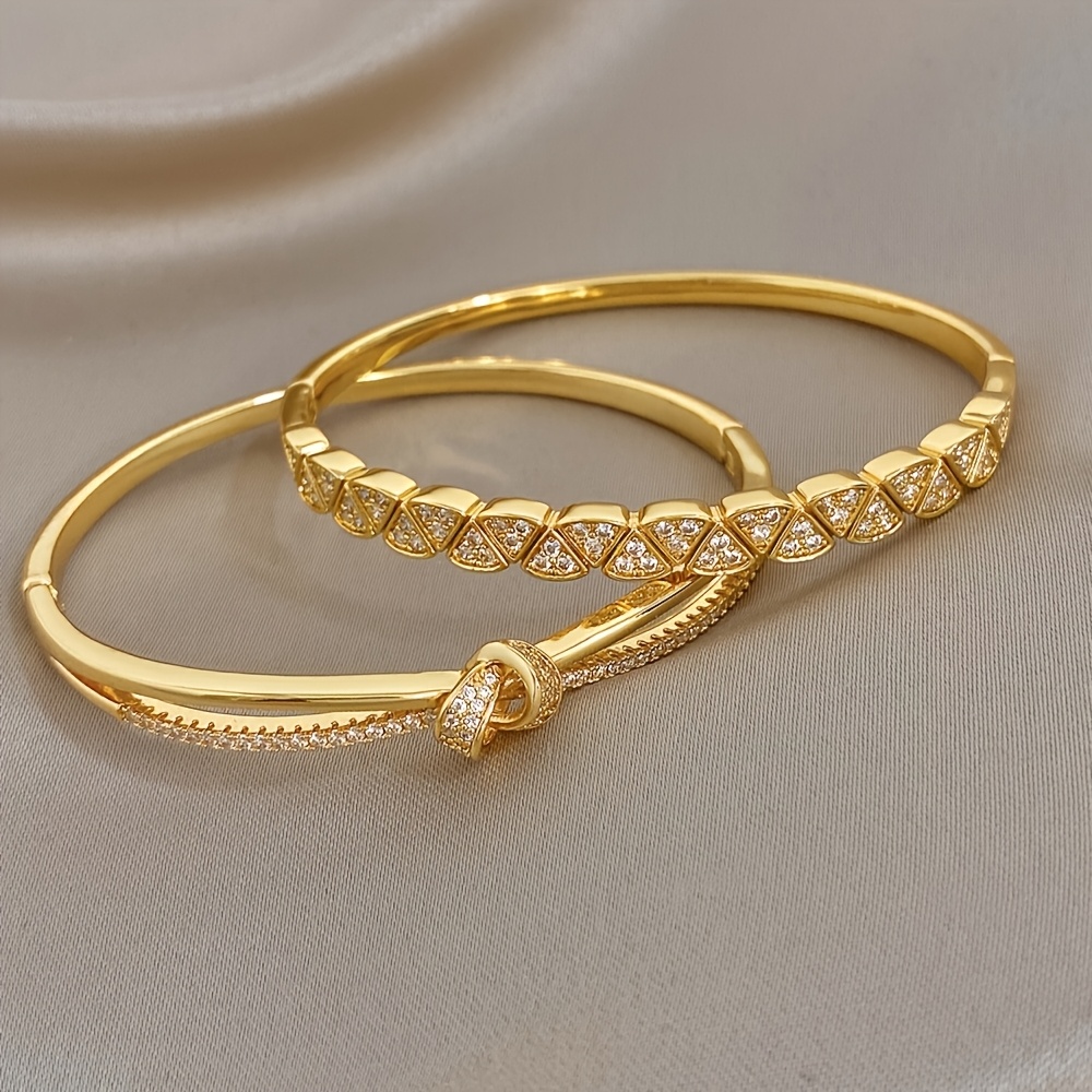 Women's 2pcs Hollow-Out Knot Design Bangle Bracelet Set