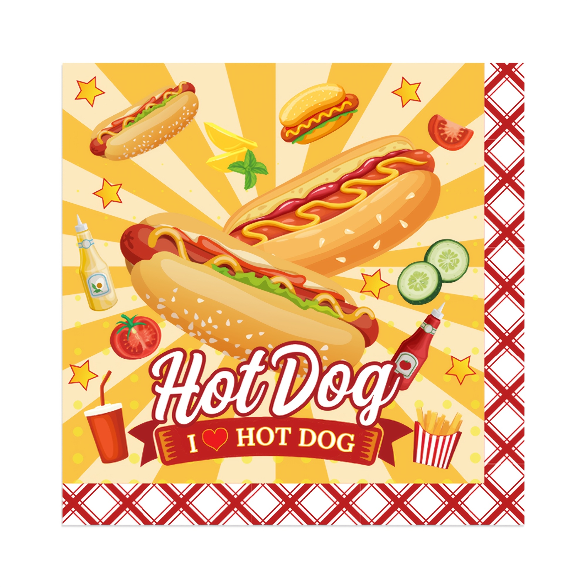 TEMU 20pcs Hot Dog Bread Paper Cocktail Napkins Disposable Dinner Beverage Napkins For Party Banquet Birthday Wedding Charity Event Holiday