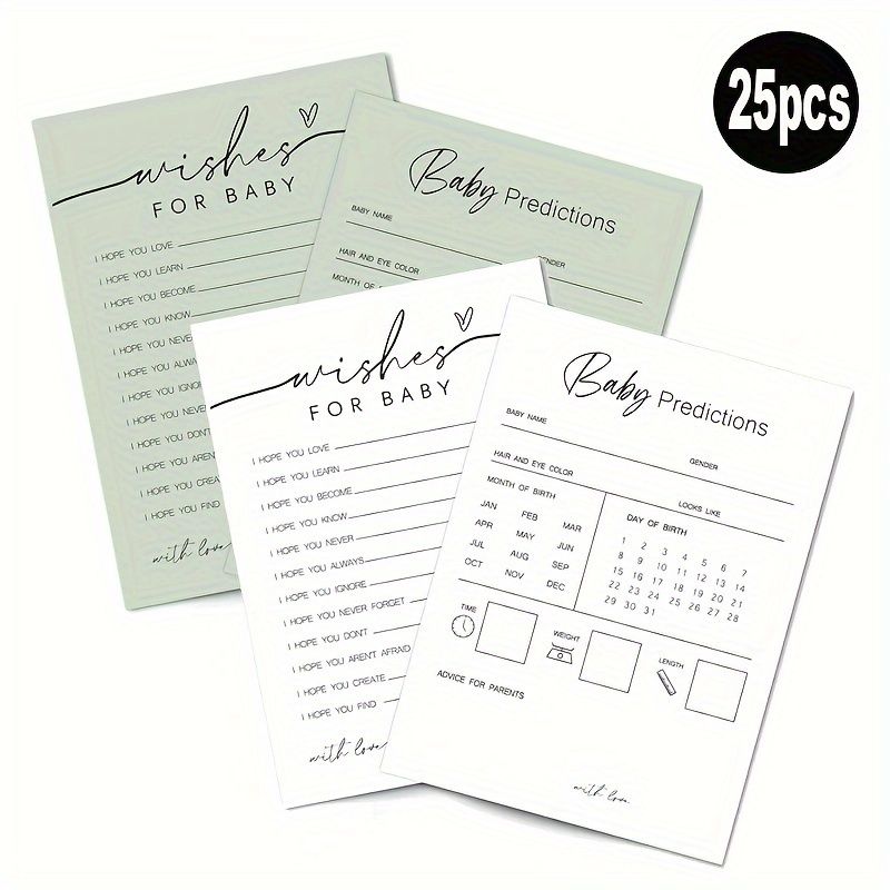 

25- & White Baby Shower Wishes And Predictions Cards, Party Game Activity Cards For Expectant