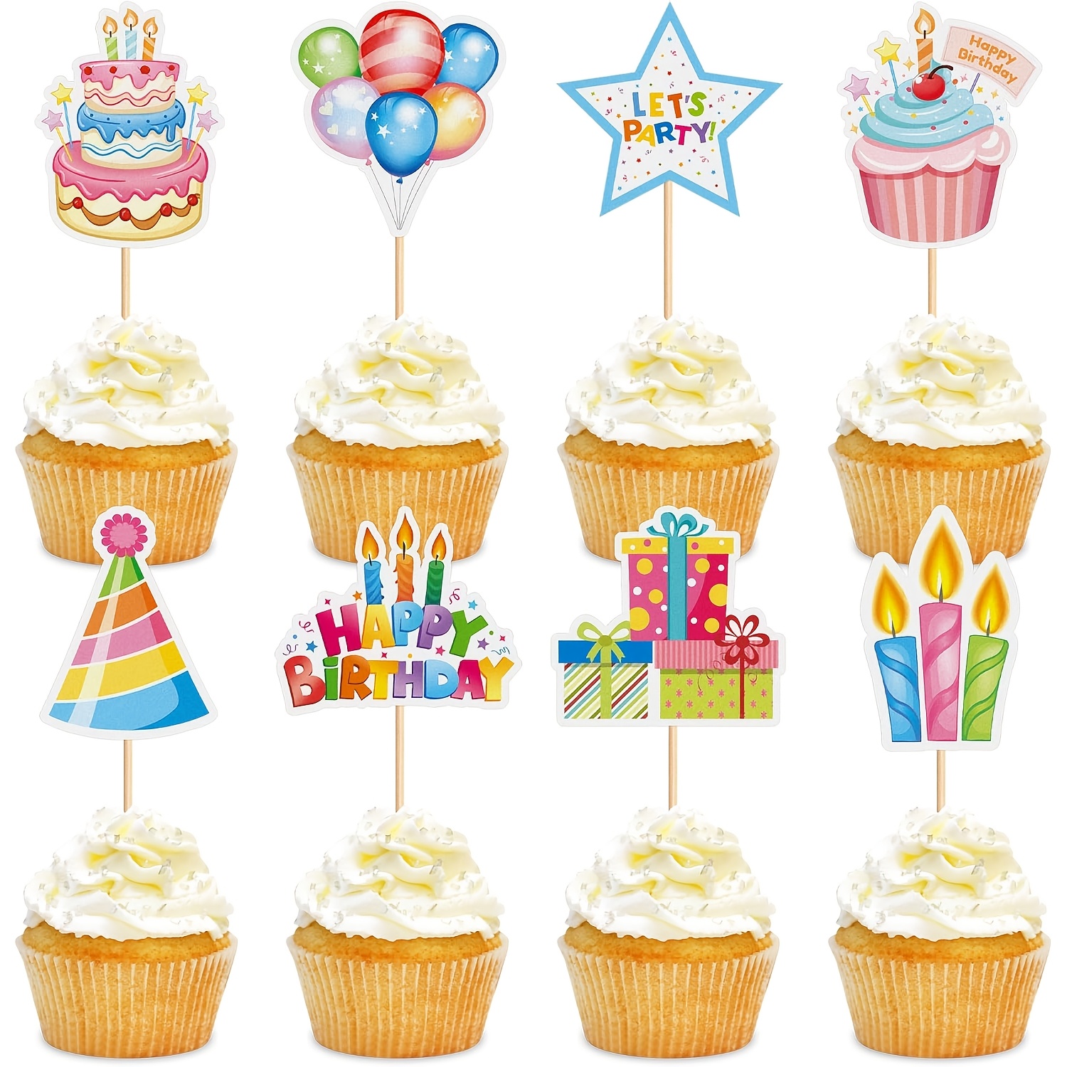 Image of 24pcs Happy Birthday Cupcake Toppers Colorful Birthday Cupcake Picks Baby Showe Birthday Party Decorations,halloween, Christmas