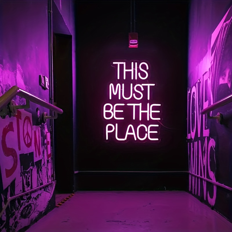 Elegant 'This Must Be The Place' Neon Sign - Warm Glow, Usb Powered, Perfect For Parties & Bedrooms