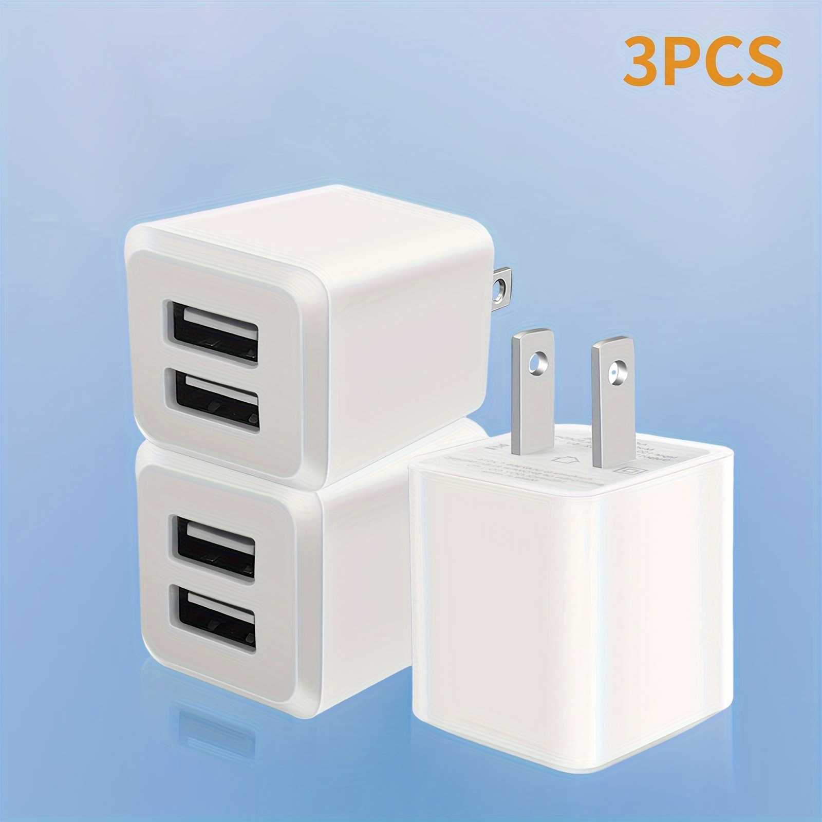 

Usb Wall Charger, Charger Adapter, Dual Port Quick Charger Plug Cube For Iphone 14 11 Pro Se X Xs 8 Plus S22 S21 S20 Fast Charging Box Brick 3-pcs