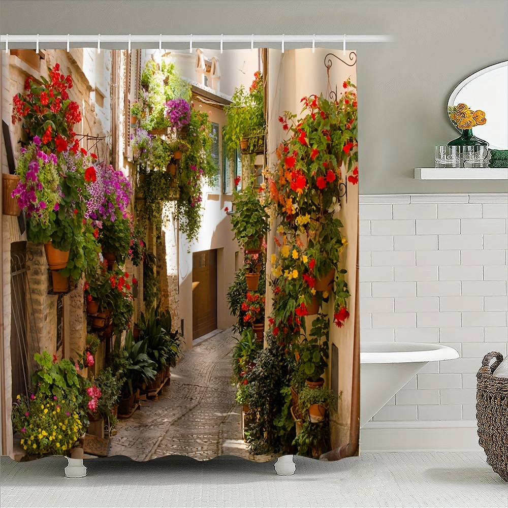 

Charming Vintage Floral Alley Shower Curtain - Durable, Machine Washable Bathroom Decor With Privacy Window Cover