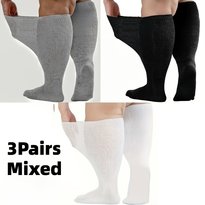 TEMU 3 Paires de Chaussettes, Chaussettes Extra-Larges Adaptées aux Pieds Gonflés, Chaussettes Extensibles pour Hommes et Femmes jusqu'à 30 Pouces,