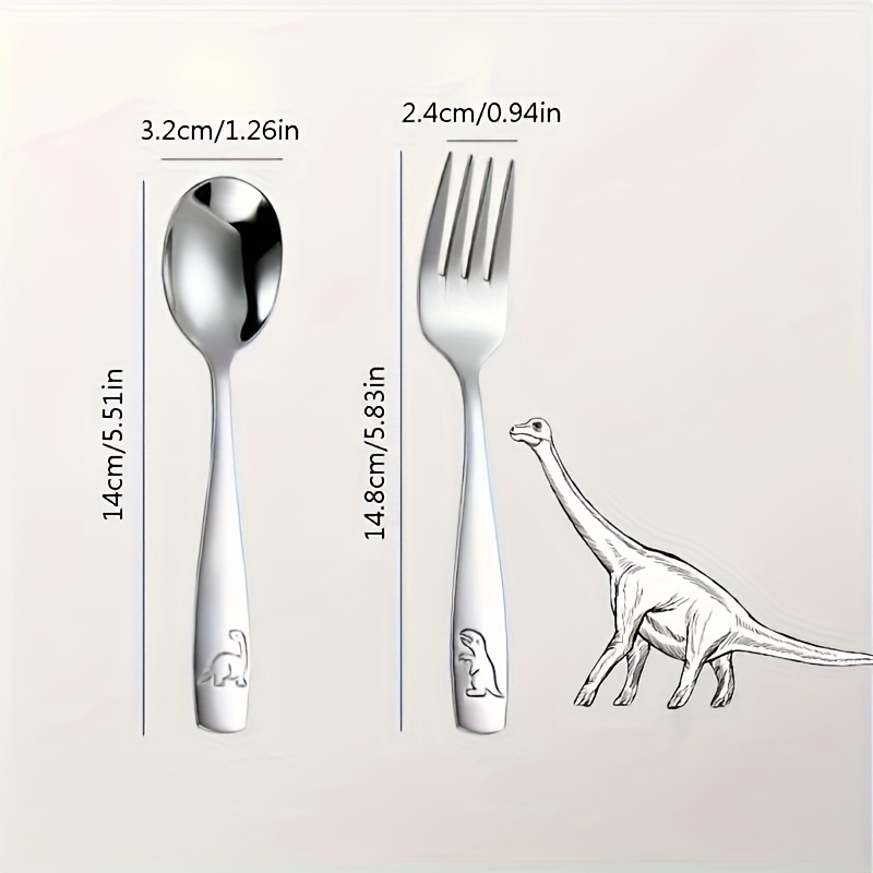 4pcs dinosaur themed stainless steel cutlery set 2 spoons 2 forks with vibrant   polished   ideal for western style meals dinosaur tableware   design durable cutlery