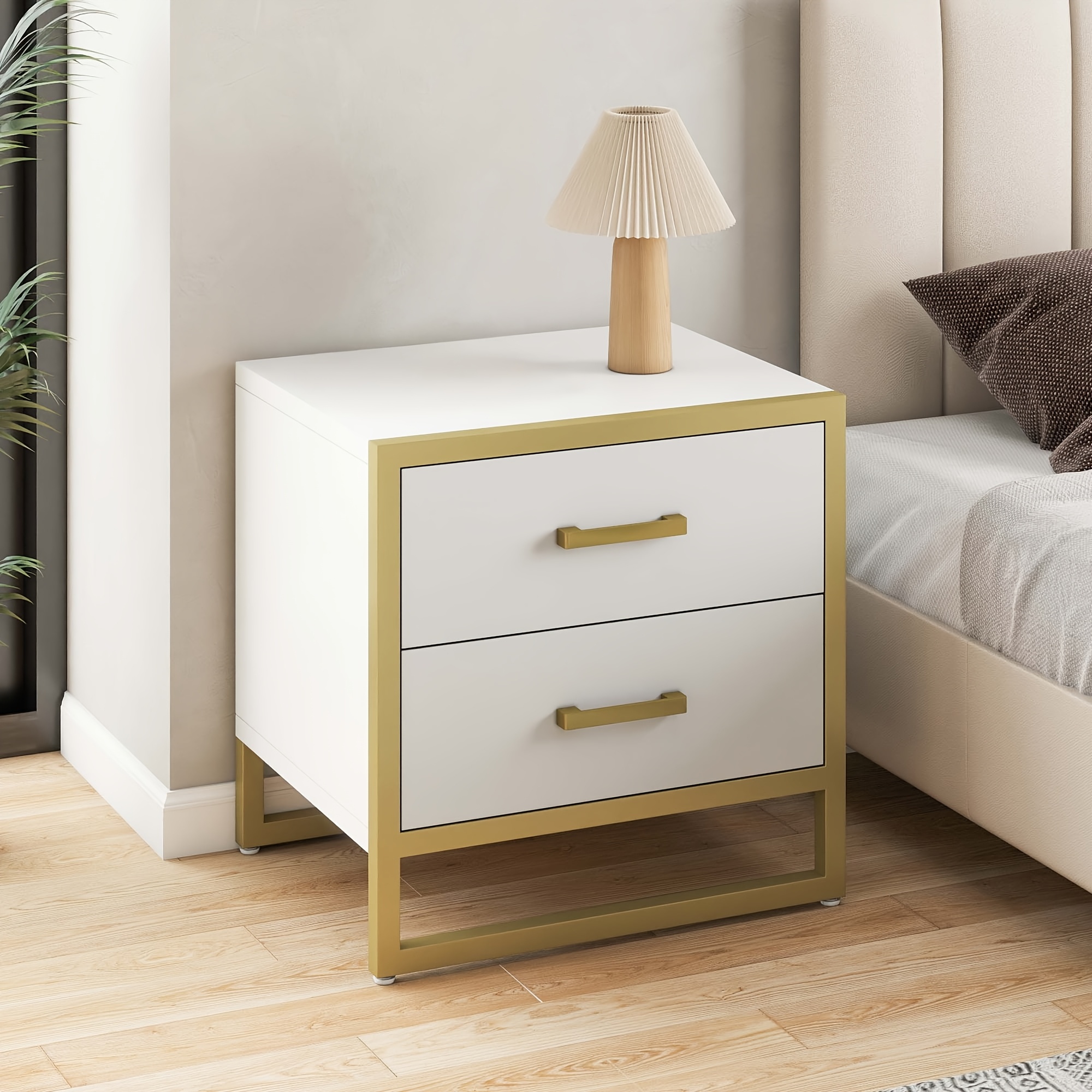 

2 Drawers Bedroom Storage 20" Wooden Nightstand End Side Table White Square Home For Christmas Halloween Decor For Bedroom