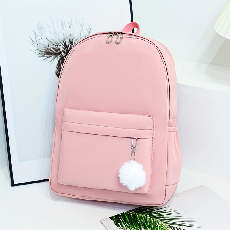 

Pink Oxford Cloth Backpack: Perfect For Commuting - Hand Wash Only, Zip Closure, Adjustable Shoulder Straps, And Practical Pockets