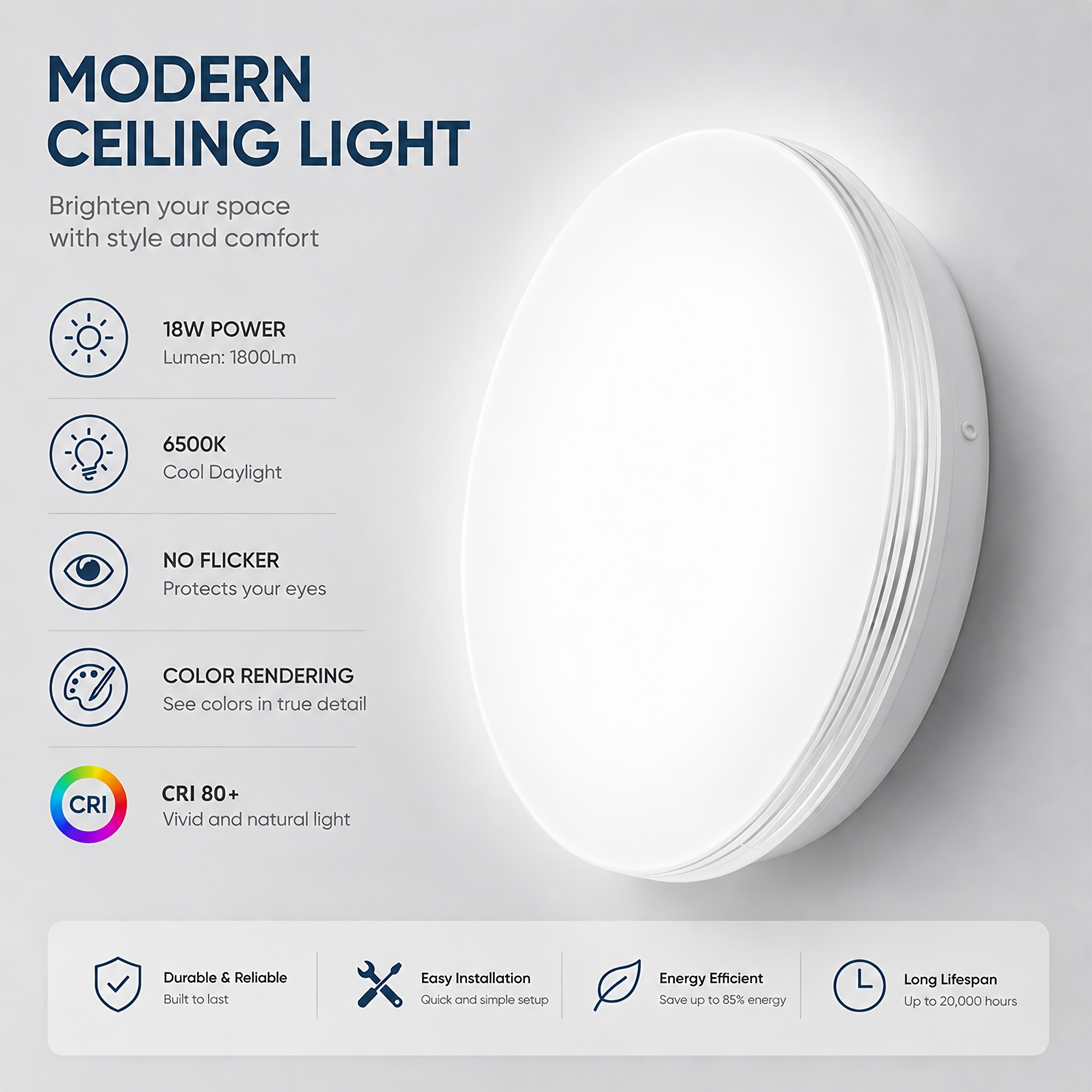 18w/24w/36w/48w Led Ceiling Lights, Round Led Ceiling Lights, 6500k Cool White Light, Cri 80+, Suitable For Living Room, Bedroom, And Study Lighting