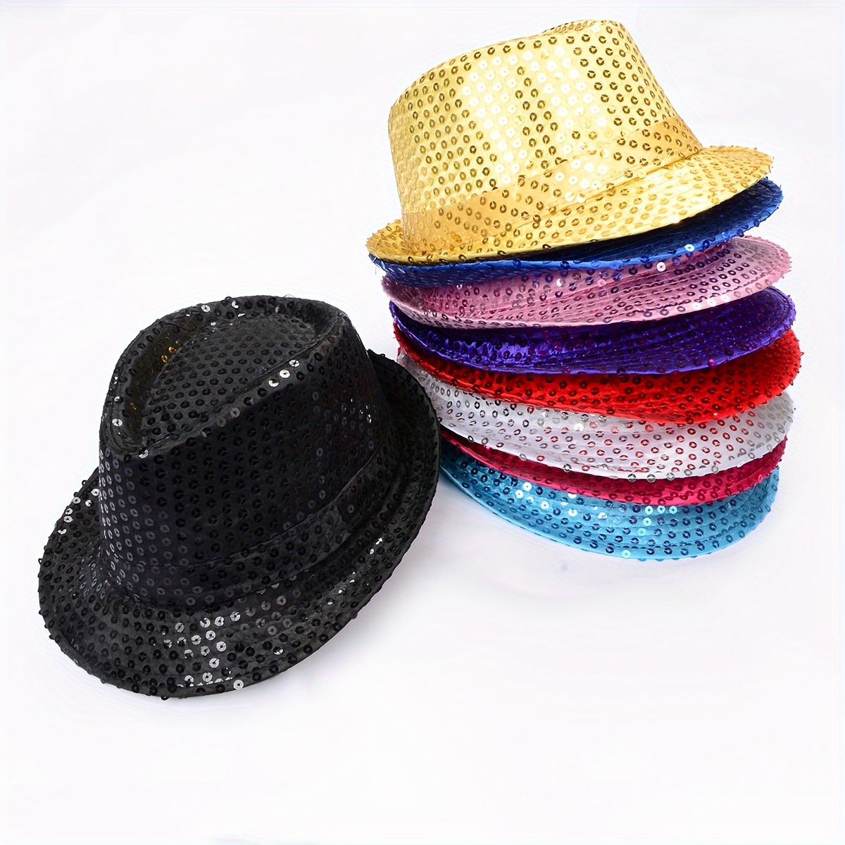 

Unisex Sparkling Sequin Fedora Hat For Parties & Performances - Fashionable Jazz Cap With Non-stretch Polyester, Knit Design