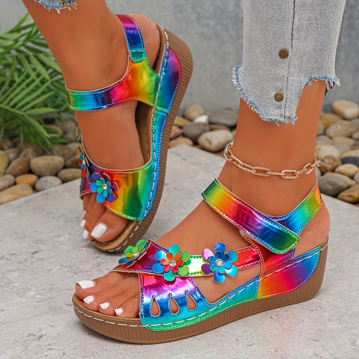 Color-changing Materials, Women's Summer Outdoor Sandals, Wedge Thick Sole.