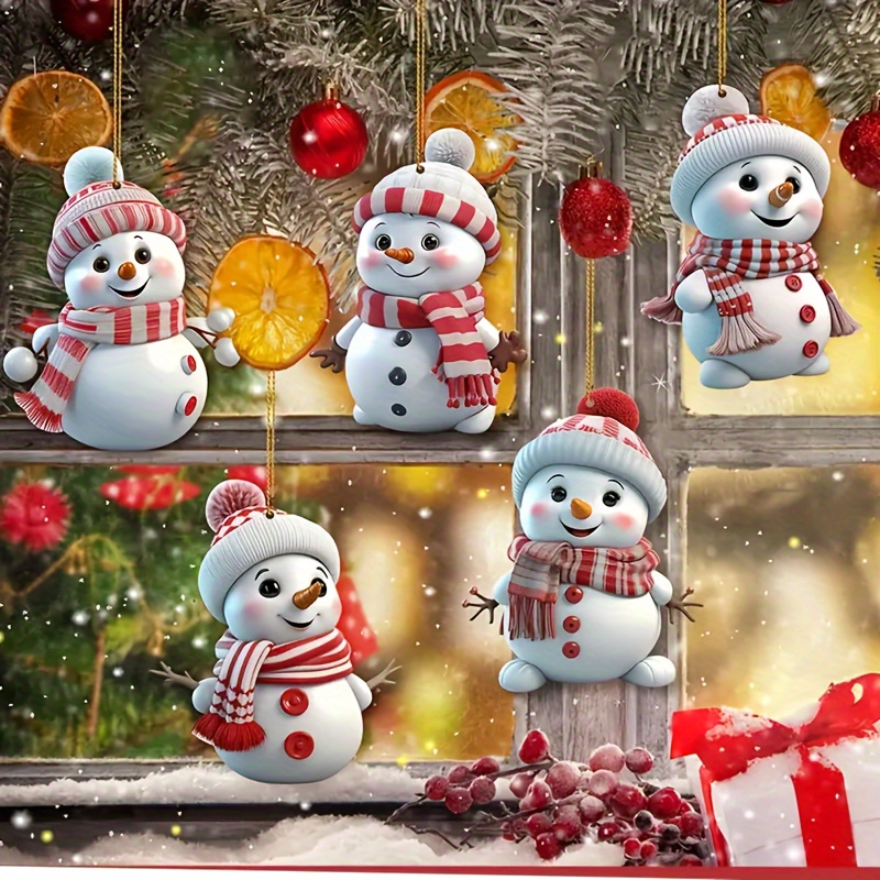 

5pcs Set Snowman Ornaments - , No Needed - For Car & Christmas Tree Decorations