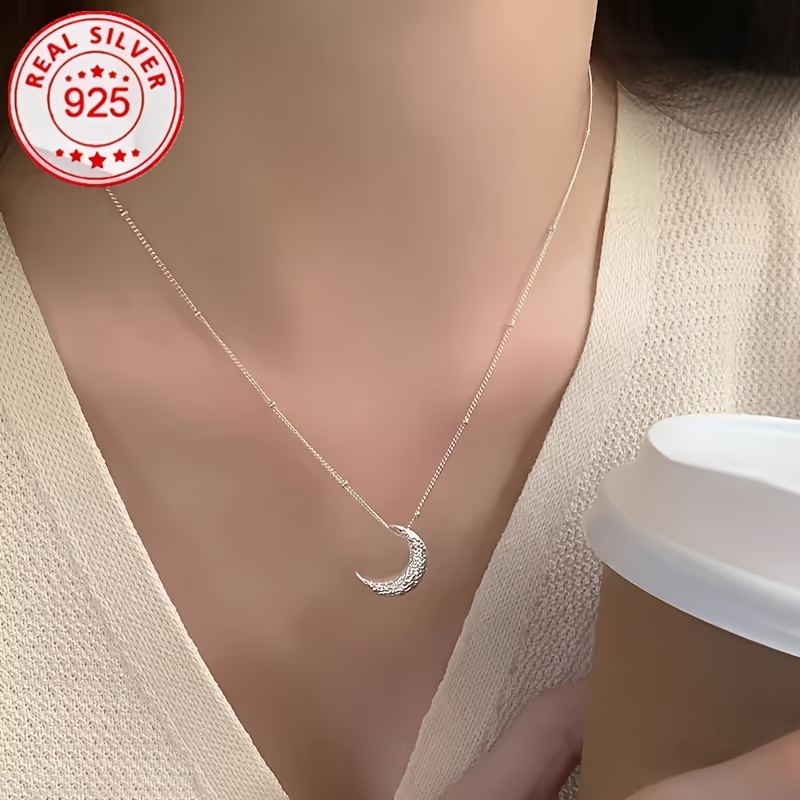 

1 Piece Of Luxurious 925 Sterling Silver Women's Necklace - Hypoallergenic, , Stylish Jewelry Gift With Elegant Moon Pendant, Suitable For 4g/0.14oz