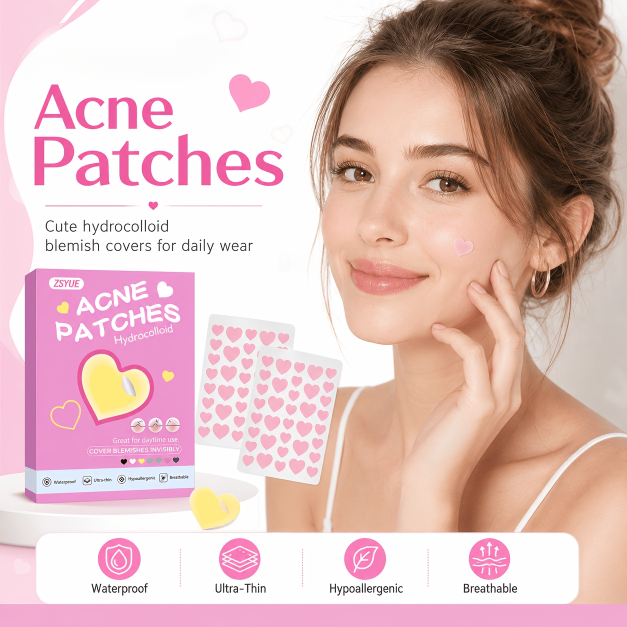 1260pcs Heart-Shaped Hydrocolloid Patches for Face Care
