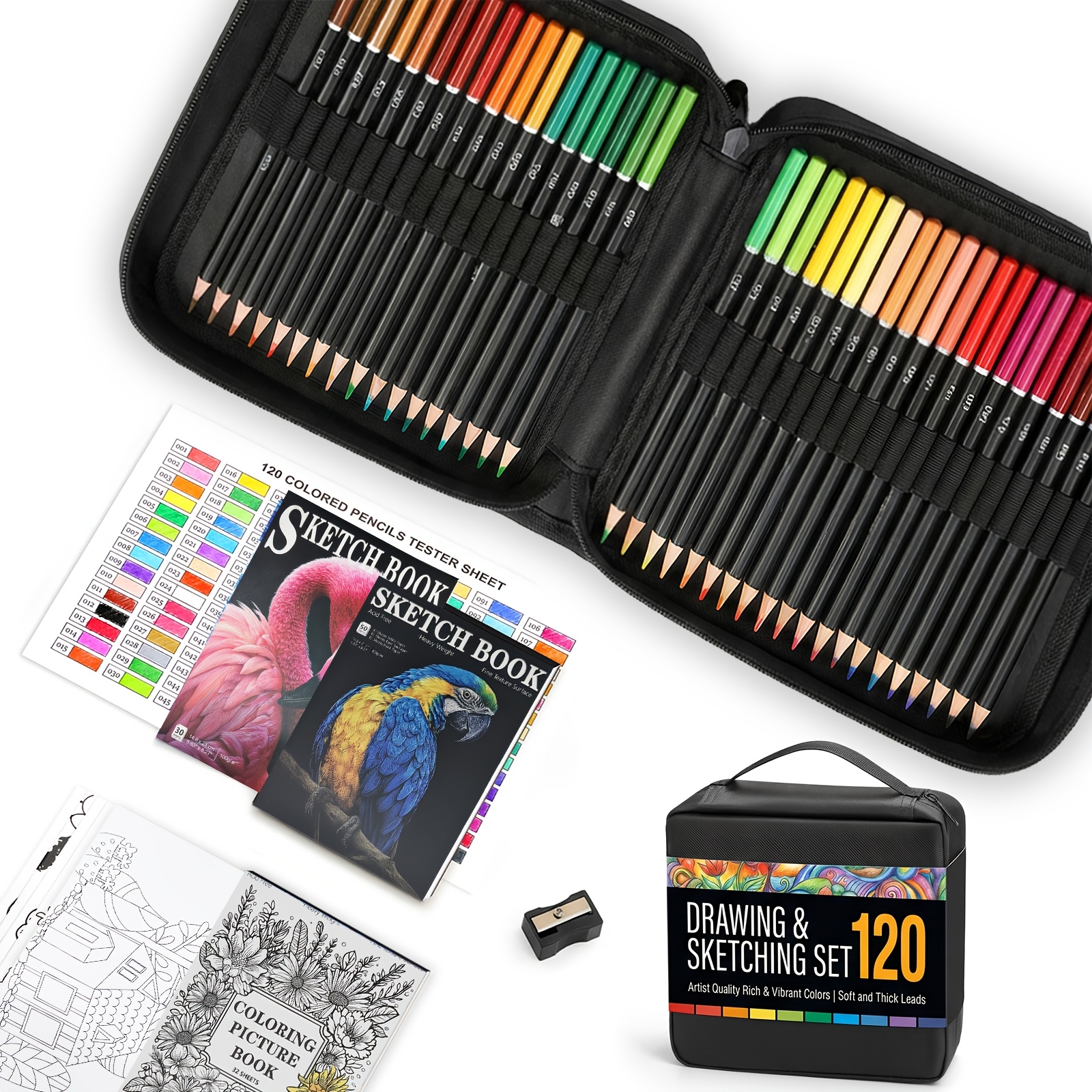 TEMU Back To School Art Supplies 120 Colors Colored Pencils Set, Large Capacity For Adults Coloring Books With Sketchbook, Professional Vibrant