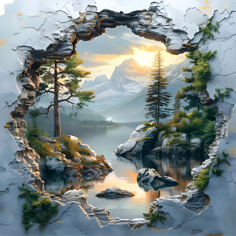 

Kit de peinture au diamant 5D DIY, thème paysage, ensemble de broderie d'art au diamant rond, toile à perforer complète, décoration murale, 40x40cm, pour et